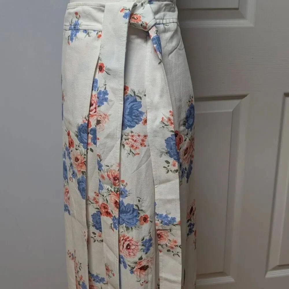 LOFT Floral Tie Belted Maxi Wrap Skirt Cotton Blend Size 8 NWT